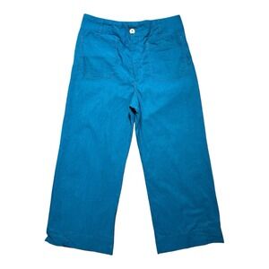Maeve Pants Women's 33 The Colette Wide Leg Crop Trousers Teal Linen Blend Boho